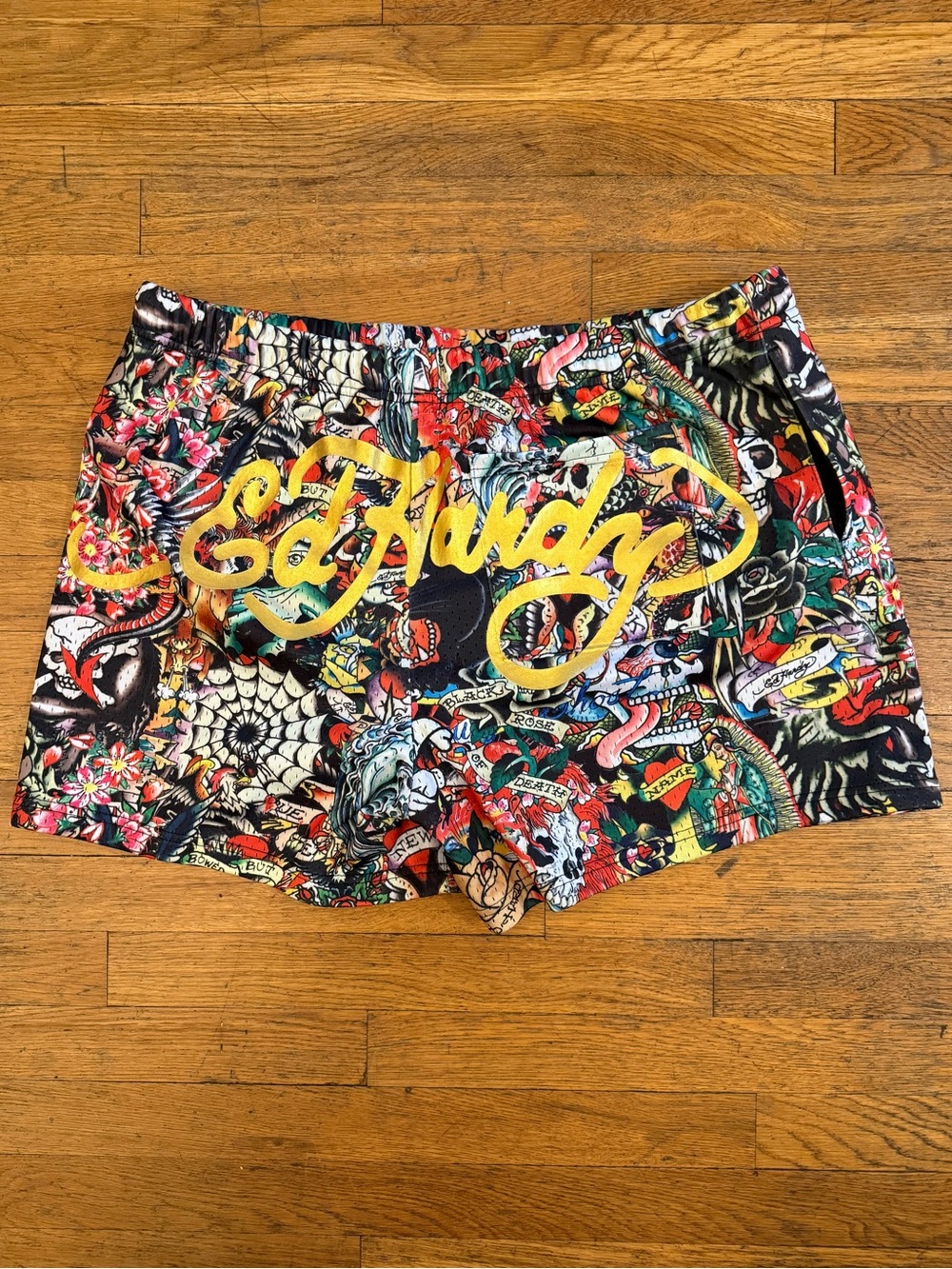 Ed Hardy Tattoo Collage Mesh Shorts